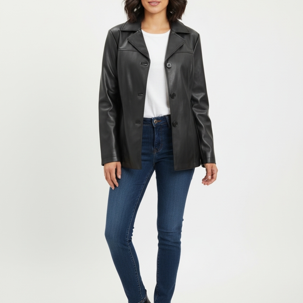 Elegant Black Leather Jacket for Women Tre